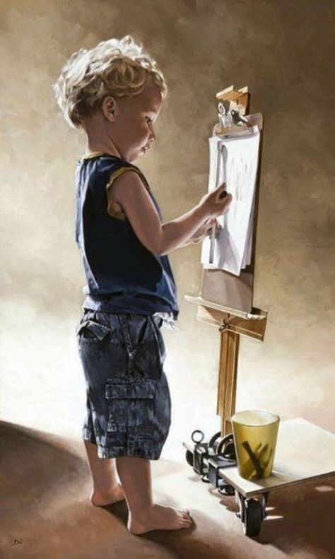 Bryan Larsen is a romantic realist painter based in Utah. His work can be found in private art collections around the world. He is exclusively represented by Quent Cordair Fine Art in Napa, California. Kids Portraits, Childrens Art, Artist At Work, Love Art, Amazing Art, Painting & Drawing, Art For Kids, Beautiful Art, Decoupage