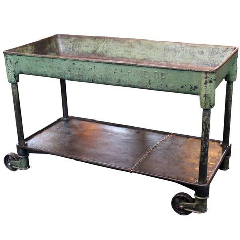 Vintage Industrial Metal Cast Iron Machine Rolling Bar Cart, Table, Sink Metal Base Coffee Table, Welding Table Diy, Industrial Cart, Cabin Decorating, Rolling Bar Cart, Cabin Bathroom, Black Houses, Upcycling Furniture, Iron Machine