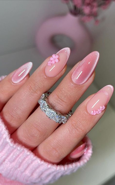 Classy Back To School Nails, Pink Flower Nails Simple, Back To School Nails Acrylic Almond, Classy Nails With Designs, Trending Nails For Summer 2024, 2024 Trend Nails, Cute Nails Back To School, Gel Nails Ideas Summer 2024, Pink Summer Gel Nails