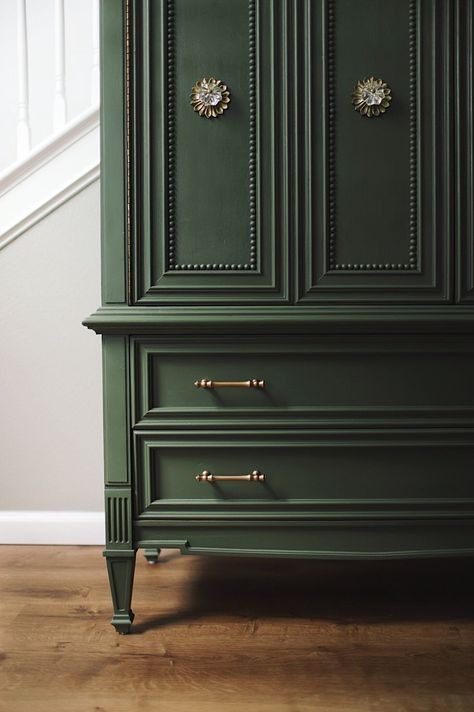 Armoire Makeover, Armoire Wardrobe Closet, Vintage Armoire, Green Dresser, Armoire Wardrobe, Refinishing Furniture Diy, Natural Homes, Dresser Chest, Green Furniture