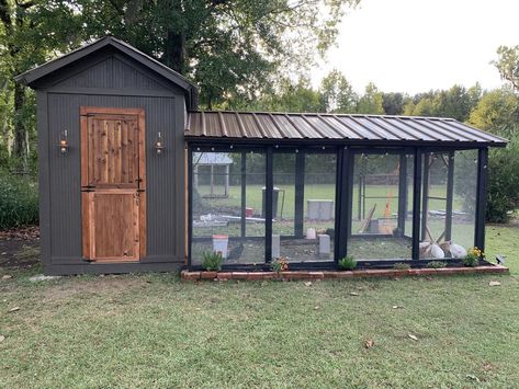 Chicken Coop Ideas & Everything Backyard Chicken | My new coop built by my husband and decorated by me Dog Pen Into Chicken Coop, Chicken Coop With Fence Around It, Chook Pen Ideas Backyard Chickens, Chicken Coop With Covered Run, Chicken Coop Enclosure Ideas, Chicken Coop Off Shed, Practical Chicken Coop Ideas, Black And White Chicken Coop Ideas, Chicken Coop Porch