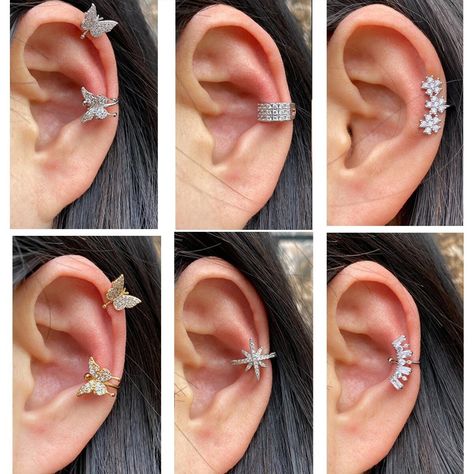 Fake Piercings, Helix Earring, Faux Ear Cuff, Cartilage Ear Cuff, Star Butterfly Leaf Plant Ear Cuffs, Fake Earrings, No Piercing Ear Cuff by Iasjewlershop on Etsy Piercing Women, Earring Cuff, Eyebrow Stamp, Snake Ears, Faux Piercing, Clothes Organizer, Cuff Earring, Wardrobe Clothes, Ear Earrings