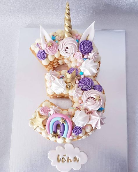 Pastel, Unicorn 5 Cake, Number 3 Unicorn Cake, 3 Number Cake, Number Cake 3, Unicorn Number Cake, Easy Kids Birthday Cakes, Holiday Cake Decorating, Alphabet Cake