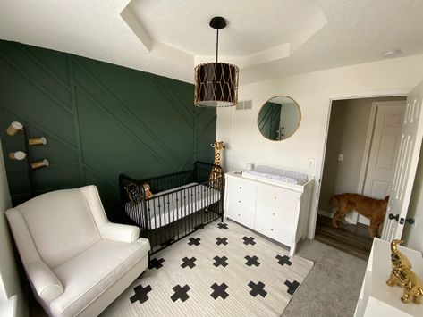 Emerald And Gold Nursery, Nursery Ideas Emerald Green, Emerald Green Accent Wall Nursery, Green Black Nursery, Hunter Green Nursery Gender Neutral, Green Gold Nursery, Emerald Green And Pink Nursery, Forest Green Nursery Gender Neutral, Green Nursery Black Crib