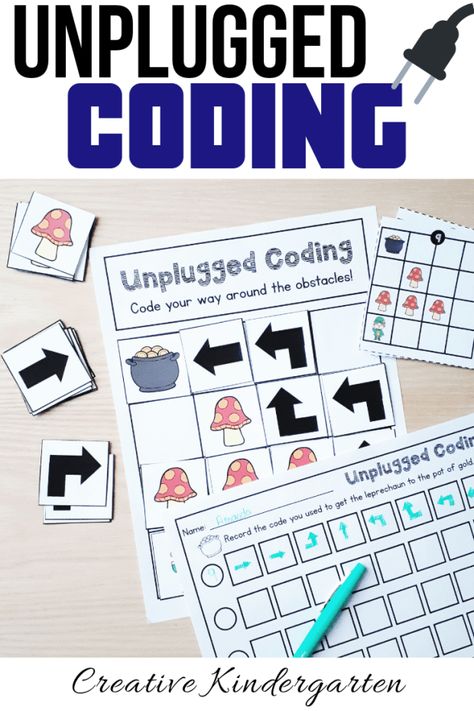 Unplugged Coding For Kindergarten | Creative Kindergarten Coding For Kindergarten, Kindergarten Coding, Coding Ideas, Unplugged Coding Activities, Coding Activities, Coding Games, Coding Lessons, Teaching Coding, Computational Thinking