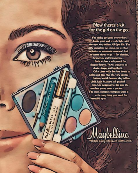 I love vintage makeup ads! Added a little pop to this one ❤️#vintageads #maybelline Vintage Makeup Ads, Makeup Ads, Vintage Makeup, Love Vintage, Vintage Advertisement, Vintage Ads, Maybelline, Eye Makeup, I Love