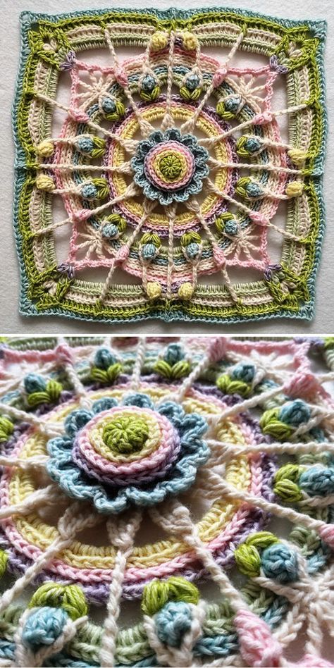 Crochet Projects Flowers, Crochet Flower Squares, Advanced Crochet, Crochet Mandala Pattern, Crochet Motif Patterns, Form Crochet, Crochet Blocks, Manta Crochet, Crochet Mandala