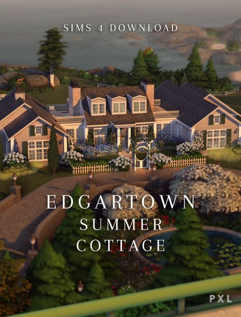 Edgartown Summer Cottage — Build for TS4 ❤ Sims 4 Cottage House Download, Sims 4 Penthouse, Cottage Build, Sims 4 Cottage, Sims 4 Houses Layout, The Sims 4 Lots, Sims 4 Family, Sims 4 Studio, Sims 4 House Plans