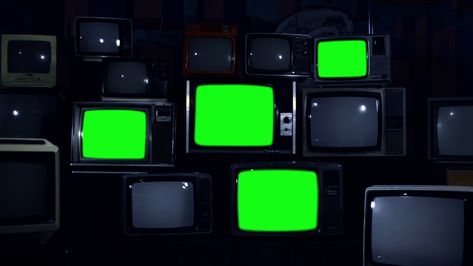 Old 80s TVs turning Off Green Screen. Night Tone. Zoom Out. Stock Footage #AD ,#Green#Screen#turning#TVs Chroma Screen, Multi Screen, Vintage Television, Retro Background, Chroma Key, Collage Template, Video Wall, Vintage Tv, Retro Tv