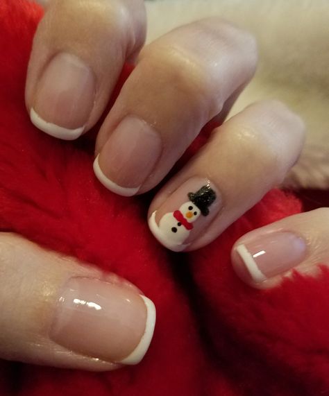 Frosty the snowman nails Christmas Nails 2023 Snowman, Snowman French Tip Nails, Frosty The Snowman Nail Art, Cute Snowman Nails, Simple Snowman Nails, Snowman On Nails, Snow Man Nail Design, Christmas Nails Kids Easy, Frosty The Snowman Nails