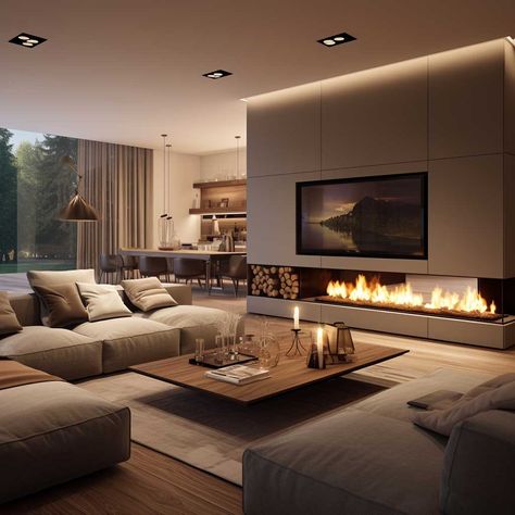 Ruang Tv, Design Ložnic, Contemporary Living Room Design, تصميم داخلي فاخر, Sala Grande, Elegant Living Room Design, Living Room Decor Fireplace, تصميم للمنزل العصري, Room With Fireplace