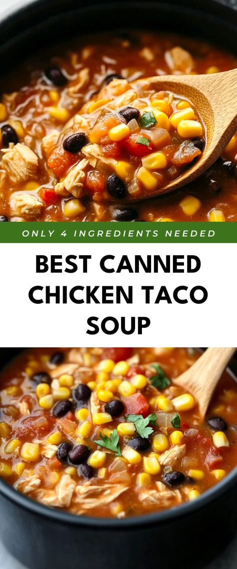 Image for Best Canned Chicken Taco Soup Canned Chicken Taco Soup, 8can Chicken Taco Soup, 5 Can Taco Soup, Taco Soup Recipe Chicken, Taco Soup With Ranch Packet, Chicken Taco Soup Crock Pot, 8 Can Chicken Taco Soup, Taco Soup Chicken, Seven Can Soup