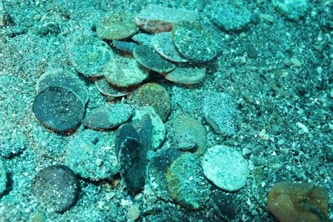 Ancient bronze coins | 8 Incredible Sunken Treasures Discovered Irish Mermaid, Marine Archaeology, Sunken Ships, Ship Wrecks, Sunken Treasure, Lost Treasure, Sunken City, Underwater City, Most Famous Paintings