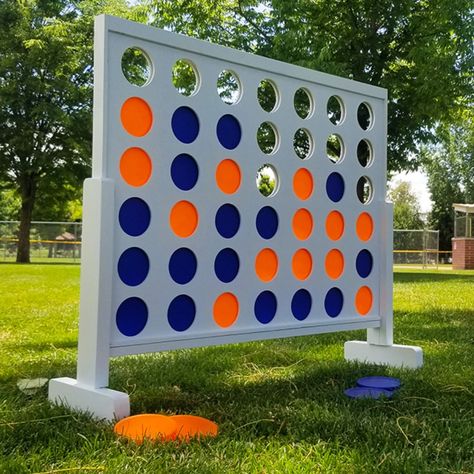 You’ve played the game, but never on this large of a scale. The Giant 4-In-A-Row Game provides hours of fun for all ages. Just set it up at your next sleepover, barbecue or pool party and watch the oversized excitement as players try to place four colored discs in a row on the jumbo 3-ft. hardwood board. Includes 42 discs and carry case. Life Size Game Board, Life Sized Board Games, Real Life Board Game Life Size, Diy Giant Board Game Pieces, Oversized Games Outdoor, Orange Games, Giant Games, Fun Outdoor Games, Blue Game