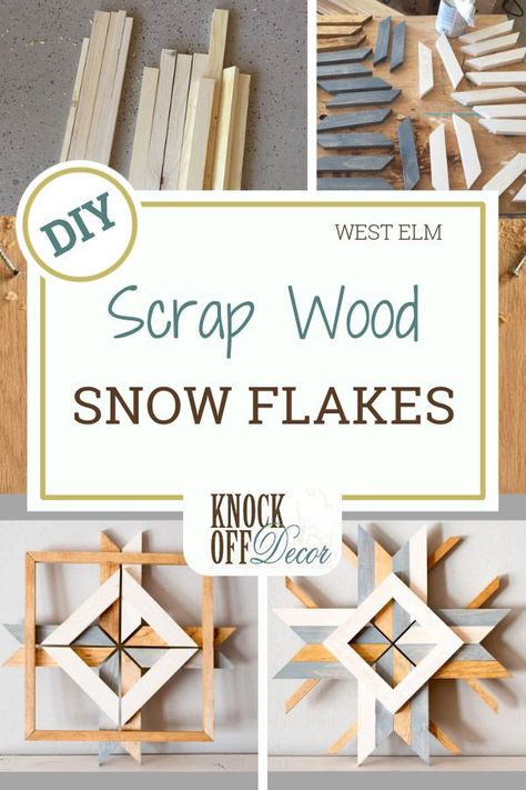 A little bit of creativity and some old scrap wood pieces bring to life these adorable wooden snowflakes; perfect for your wall this holiday and winter season. West Elm Diy, Wood Snowflake, Scrap Wood Crafts, Wooden Snowflakes, Scrap Wood Projects, Snow Flakes, Christmas Wood Crafts, Holiday Crafts Christmas, Wooden Projects