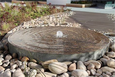 Water Lily Ponds, Pebble Fountain, Garden Fountain Ideas, Mill Stone, Outdoor Water Fountains, Patio Water Feature, Backyard Fountain, Stone Water Features, Diy Solar Fountain