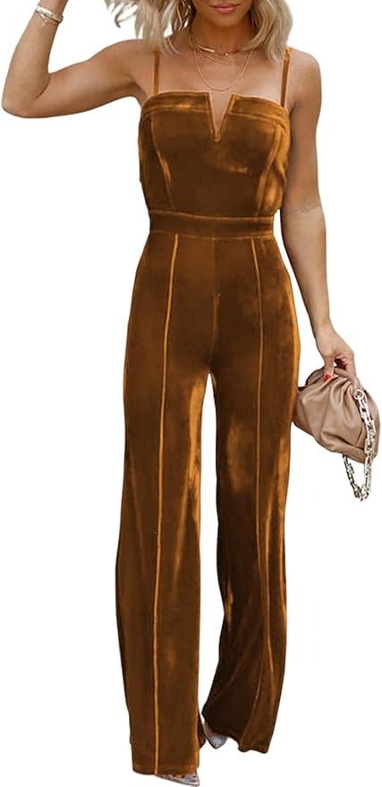 Amazon.com: BLENCOT Sleeveless Velvet Jumpsuits For Women V Neck Spaghetti Straps Wide Leg Long Pants Dressy Rompers Winter Overalls S-XL : Clothing, Shoes & Jewelry Velvet Jumpsuits For Women, Formal Jumpsuits For Women, Suede Jumpsuit, Winter Overalls, Classic Bridesmaids Dresses, Bandeau Jumpsuit, Wide Leg Jumpsuits, Formal Jumpsuits, Beautiful Jumpsuits