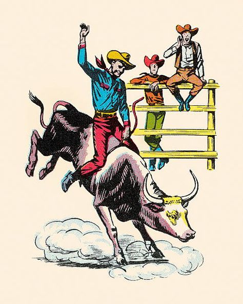 Cowboy Draw, Comic Pop Art, Western Artwork, Cowgirl Art, Bull Riding, Cowboy Art, Sports Art, Western Art, Unframed Art