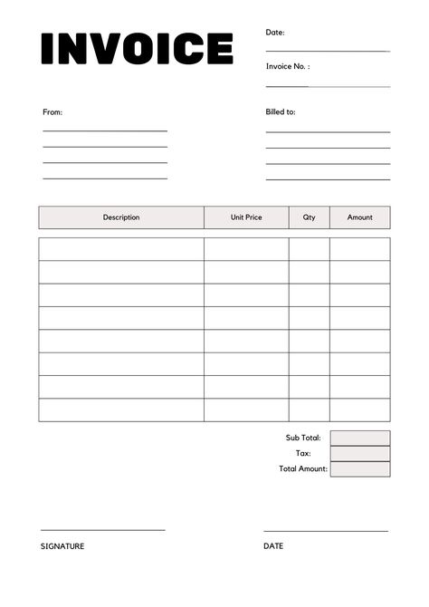 Free Printable Blank Invoice Templates [PDF Included] | Printables Hub No Refund Policy Template, Billing Invoice Templates, Free Invoice Template Small Businesses, How To Make An Invoice Business, Blank Invoice Free Printable, Work Order Template Free Printable, Catering Invoice Template, Estimate Template Free Printable, Free Invoice Template Download