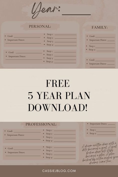 New Year’s resolutions are so 2022. The 5 year plan is where it’s at for 2023! This post will break down how to create a motivating 5 year plan that will help you succeed in your goals! PLUS see my free download HERE! 5 Year Goal Planning Template, Five Year Plan Template Free Printable, 2 Year Life Plan Template, Planning The Year, 2 Year Plan Template, 5 Year Planner, Yearly Goals Template Free Printable, 5 Year Life Plan Template, 10 Year Plan Template