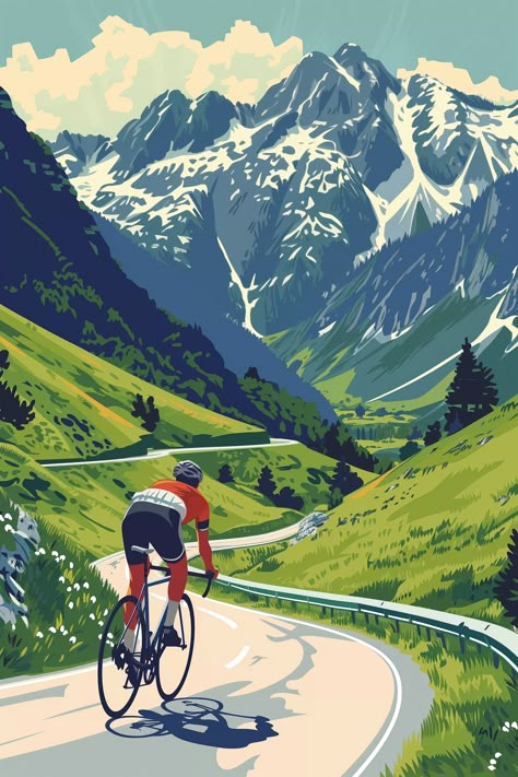 🎨🌟Travel Wall Art with Midjourney Prompts - Follow the Link in my Bio🤩🔗 Bike Illustration Art, Cyclist Illustration, Mountain Biking Art, Bookmark Painting, Retro Postcard, Cycle Art, Mountain Bike Art, Iphone Wallpaper Photography, Cycling Posters