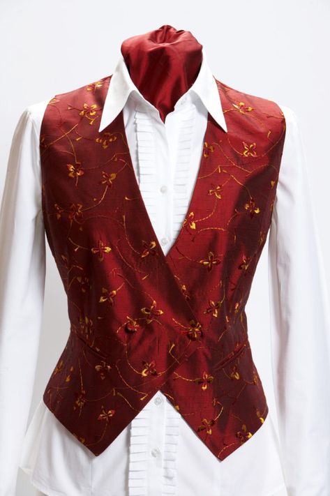 Red Suit Vest, Red Waistcoat, Gold Suit, Waistcoat Woman, Double Breasted Waistcoat, Fashion Design Patterns, Boho Style Outfits, Red Vest, Prom Outfits