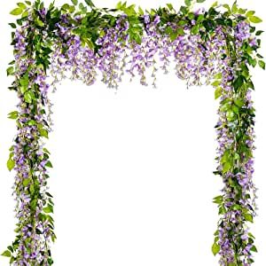 Wisteria Garland, Hanging Flowers Wedding, Wisteria Vine, Purple Wisteria, Arch Decoration Wedding, Garden Wedding Decorations, Floral Wall Art Canvases, Hanging Flower, Greenery Garland