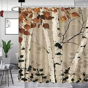 MEHOFOND Fall Birch Trees Shower Curtain Autumn Maple Leaves Shower Curtain Forest Nature Scenery Decor Fabric Bathroom Curtains with 12 Plastic Hooks 72x72 in Tree Shower Curtain, Bathroom Shower Stalls, Waffle Weave Shower Curtain, Plastic Shower Curtain, Etsy Fabric, Black Shower, Shower Curtain Hooks, Shower Curtain Rings, Shower Stall