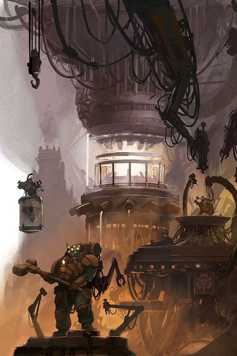 Leagues of Votann Relics Forge by John Michelbach League Of Votann Art, Votann League, Steampunk City, 40k Artwork, Sci Fi Environment, Warhammer 40k Art, Alien Concept, Warhammer Art, Alien Concept Art