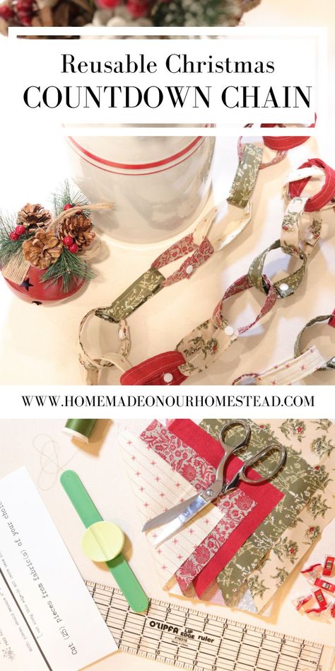 HOW TO MAKE A CHRISTMAS COUNTDOWN CHAIN | REUSABLE ADVENT CHAIN | HOMEMADE ON OUR HOMESTEAD #howtomakeachristmascountdownchain #reusableadventchain #countdowncalendarforkids #Adventcalendaridea #christmaschain #reusablechristmaschain #fabricadventchain #reusableadventcountdownchain #freechristmassewingpattern #easyadvetnchainproject Advent Chain, Christmas Countdown Chain, Gifts Under The Christmas Tree, Christmas Chain, Countdown Chain, Christmas Sewing Patterns, Gift Buying Guide, Holiday Gift Exchange, Sewing Machine Manuals