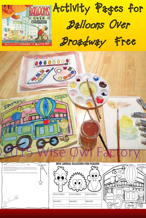 Balloons Over Broadway Free Activity Pages -- Creative printable pages. So children may use paints, water color pencils, crayons, markers or whatever art supplies might be available. One page has children make an invention on paper that they may wish to try to create if a junk box is available in a tinkering area. via @wiseowlfactory Balloons Over Broadway, Homeschool Thanksgiving, Library Lessons Elementary, School Library Lessons, Macy's Day Parade, Cranberry Thanksgiving, Library Lesson Plans, Thanksgiving Lessons, Water Color Pencils