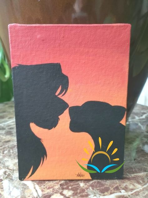 Lion Couple Painting, Couples Painting, Disney Painting, Lion Canvas Painting, Shadow Painting, Disney Canvas Art, Disney Canvas, Disney Paintings, Lion Painting