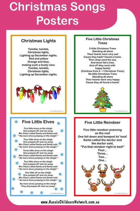 The Christmas Songs Posters provide lyrics to Christmas songs and rhymes that children can learn during group time for the upcoming holiday season. These song posters can also be displayed within the learning environment. December Circle Time Songs, December Songs For Toddlers, Holiday Songs For Preschoolers, Christmas Rhymes For Preschool, Christmas Rhymes For Kids, Christmas Songs For Preschoolers, Infant Songs, Christmas Songs For Toddlers, Kids Christmas Songs