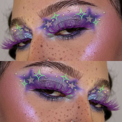 💜✨⭐️ cosmic energy ⭐️✨💜 I decided to revamp a look from last year and it kinda turned into a look of its own. Purple is my favorite color and since I’ve been in a rut I can tell I’ve been using it more when I look through my recent looks. I’ll try to space them out so my feed won’t just be purple. My little princess will be here in a little bit so I’m trying to think of fun stuff for us to do. Hopefully it won’t be super hot out so we can go play outside. do you have any Halloween looks ... Futuristic Makeup, Day Eye Makeup, Cute Eye Makeup, In A Rut, Face Paint Makeup, Face Art Makeup, Makeup For Black Skin, Play Outside, Purple Makeup