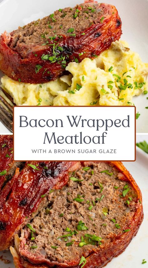 Easy, delicious bacon wrapped meatloaf is the dish you didn't know you were missing! Savory and sweet, this take on a classic comfort food is mouth-wateringly good. Serve with mashed potatoes (or mashed cauliflower) for a dinner the whole family will love. Easy Bacon Wrapped Meatloaf, Dinner Sunday, Bacon Meatloaf, Bacon Wrapped Meatloaf, Slow Cooker Meatloaf, Homemade Meatloaf, Easy Roast Chicken, Delicious Low Carb Recipes, Easy Bacon