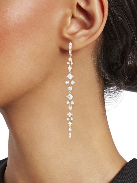 Shop Adriana Orsini Verbena 18K Goldplated, Rhodium-Plated & Cubic Zirconia Long Linear Earrings | Saks Fifth Avenue Prom Jewelry Earrings, Formal Earrings, Formal Jewelry, Prom Accessories, Prom Earrings, Prom Jewelry, Long Drop Earrings, Wedding Earrings, Bridal Earrings