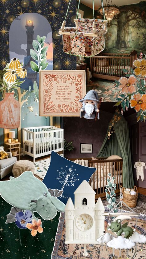 Vintage Fairytale Nursery, Magical Nursery Theme, Fairy Tale Nursery Theme, Whimsical Nursery Room Inspiration, Whimsy Nursery, Fantasy Nursery Theme, 90s Nursery, Fairytale Nursery Theme, Whimsical Nursery Ideas