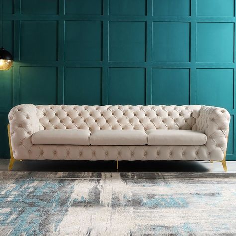 Capitone Sofa, Modern Chesterfield Sofa, Chesterfield Sofa Living Room, Sofa Chesterfield, Velvet Chesterfield Sofa, Tufted Couch, Gold Sofa, Sofa Beige, Modern Sofa Designs