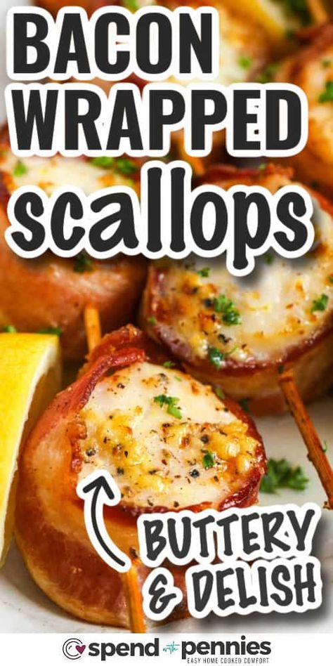 Get ready for a flavor-packed party on your palate with these bacon-wrapped scallops! The marriage of juicy scallops and crispy bacon is a match made in appetizer heaven, perfect for impressing your guests or treating yourself to a delightful snack. #baconwrappedscallops #appetizer #recipe #spendwithpennies Breaded Scallops, Scallops Wrapped In Bacon, Bacon Scallops, Parmesan Roasted Broccoli, Grilled Scallops, Baked Scallops, Oven Roasted Asparagus, Bacon Wrapped Scallops, Wrapped In Bacon