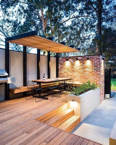 110+ Modern Patio & Backyard Design Ideas That are Trendy on Pinterest - Cozy Home 101 Pergola Modern, Design Per Patio, Patio Pergola, Pergola Garden, Pergola Design, Wooden Pergola, Backyard Pergola, Deck With Pergola, Urban Gardening