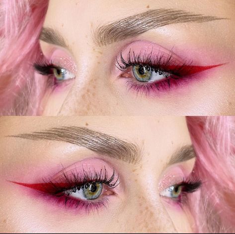 Neon Pink Makeup, Western Makeup, Red Makeup Looks, Eyeliner Ideas, Hot Makeup, Red Makeup, Pink Makeup, Work Looks, Character Development