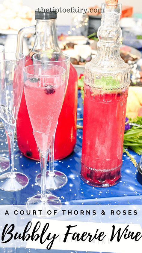 How to make ACOTAR Faerie Wine | The TipToe Fairy Fairy Inspired Cocktails, Fairy Alcohol Drinks, Fairy Wine Recipe, Acotar Inspired Drinks, Acotar Inspired Food, Acotar Cocktails Ideas, Acotar Drink Recipes, Acotar Themed Drinks, Night Court Party Acotar