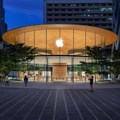 Apple Central World by Foster + Partners Apple Store Design, Apple Building, Charging Hub, Foster Partners, Norman Foster, Ev Charging, Tree Canopy, Zhengzhou, Glass Facades