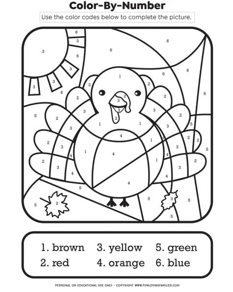 Kids will love completing this adorable Thanksgiving color-by-number activity. They can use the color codes or make their own! This is a free printable that you can download and print at home or for the classroom. #thanksgiving #coloringpages Thanksgiving Daycare, Free Thanksgiving Coloring Pages, Fun Thanksgiving Crafts, Prek Crafts, Thanksgiving Lessons, Thanksgiving Kindergarten, Thanksgiving Worksheets, Thanksgiving School, Color By Number Printable