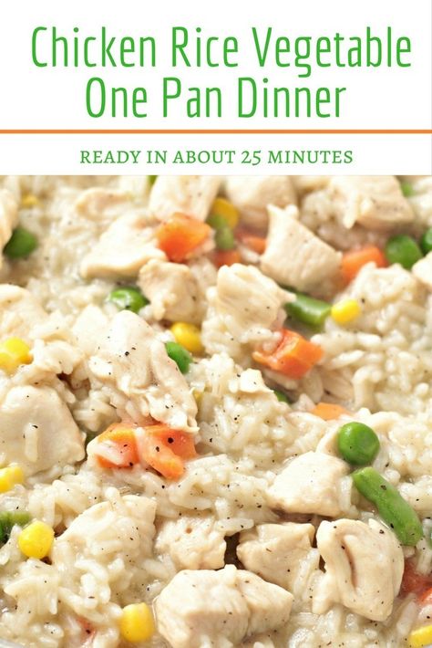 Chicken Rice Vegetable One Pan Dinner combines chicken breasts, broth, rice, and frozen mixed vegetables and is so fast it can be ready in about 25 minutes! Chicken Rice Veggies Dinners, Vegetable Rice Recipe, Broth Rice, Mixed Vegetable Casserole, Classroom Cooking, Frozen Mixed Vegetables, Egg Rice, 2023 Recipes, Riced Veggies