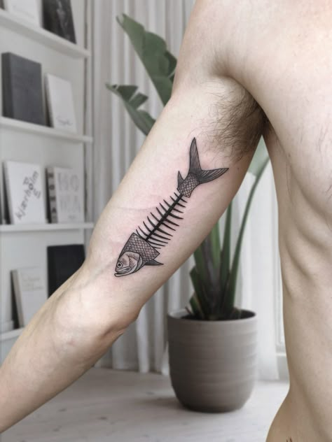 Fishbone Tattoo, Fish Bone Tattoo, Bone Hand Tattoo, Tattoo Fish, Tattoo Over Scar, I Want A Tattoo, Meaning Tattoos, Fisherman Aesthetic, Bone Tattoo