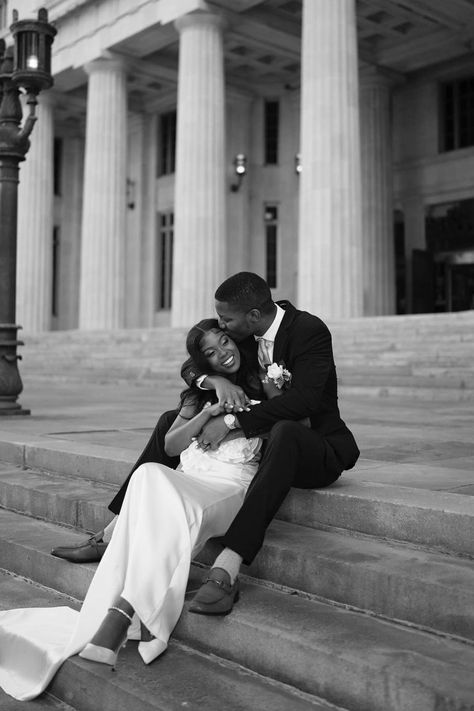 Intimate Courthouse Elopement | Black And White Wedding Photo | Miami Elopement Photographer | Got love and dreams bigger than the Miami skyline but wish to keep it simple? Think Miami Courthouse Wedding! Find courthouse wedding miami, courthouse wedding dress, courthouse wedding attire, and courthouse wedding elopements. Book now at ramsesgarciaphoto.com and start your forever in Miami. Courthouse Wedding And Reception, Courthouse Couple Photos, Modern Courthouse Wedding, Courthouse Ceremony Photography, Getting Married At The Courthouse, Black And White Elopement Photos, Charlotte Courthouse Wedding, Elopement Ideas Courthouse Photography, Court Wedding Pictures Photo Ideas