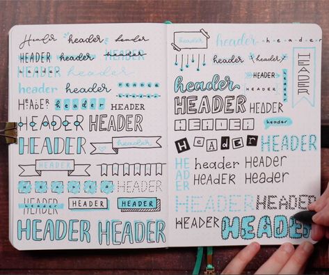 Header Ideas Bullet Journal, Journal Headers Ideas, Bujo Headers, Bullet Journal Headings, Bullet Journal Banners, Journal Headers, Journal Banner, Header Ideas, Bullet Journal Headers