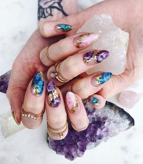 Stone Nails, Witchy Nails, Makeup Nails Designs, Nagellack Trends, Crystal Nails, Pretty Acrylic Nails, Easy Nail Art, Manicure E Pedicure, Nail Polishes