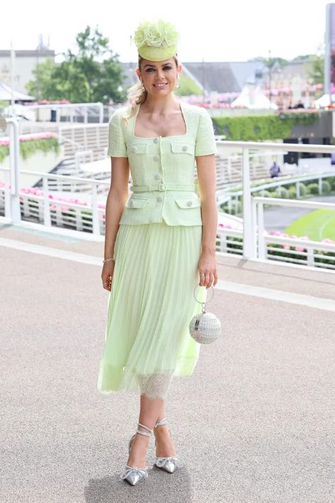 Royal Ascot guests impress in jaw-dropping dresses and daring hats as drinks flow on Day Four of racing | The Sun Ascot Fashion, Royal Ascot Fashion, Ascot Dresses, Royal Ascot Hats, Strawberry Dress, Ascot Hats, Guest Attire, Light Blue Dresses, Wedding Attire Guest